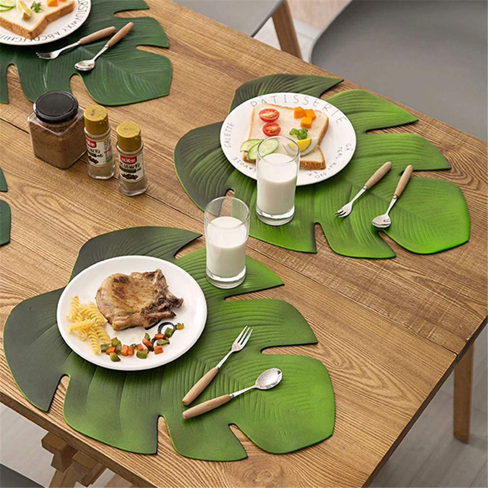 10 PCS Artificial Lotus Leaves Fake Green Leaf Table Runner Coaster Round Placemat Home Kitchen Wedding Party Decorations 
