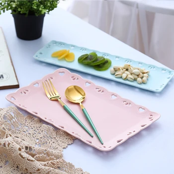 

14 Inch Simple Art Matte Ceramic Pink Rectangular Tea Cup Food Storage Tray Modern Bathroom Jewelry Jewelry Storage Storage Tray