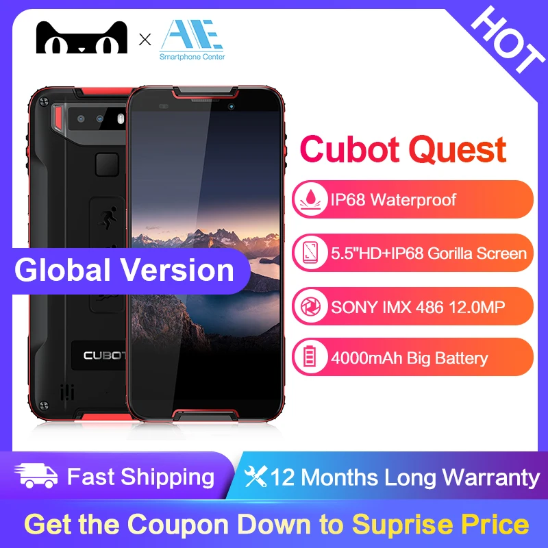 

Cubot Quest 5.5'' HD+ IP68 Waterproof 4GB 64GB Smartphone Android 9.0 MT6762 Octa-Core Support Magnetic NFC Dustproof Celular