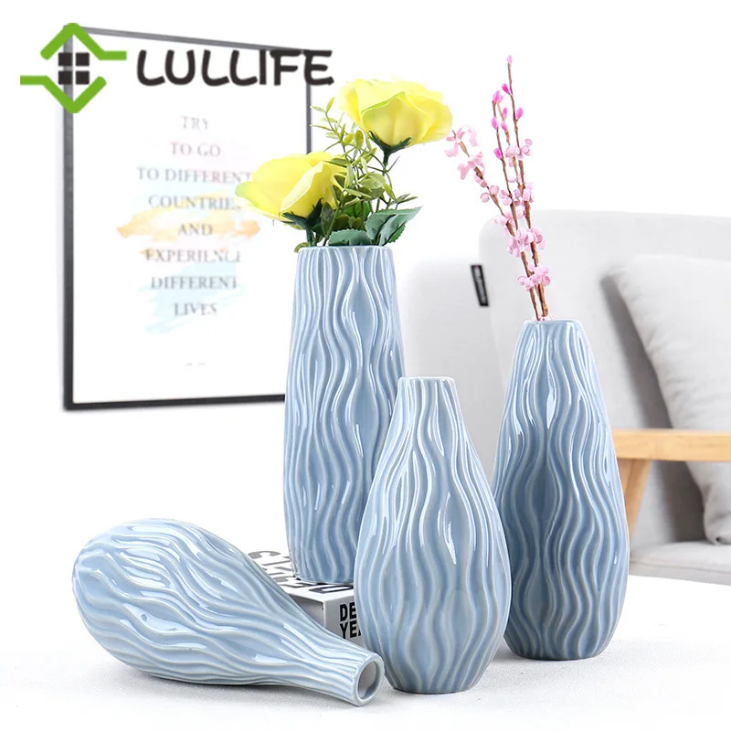 

Large Ceramic Flower Vase Blue Striped Origami Plant Vase Hydroponic Desktop Tabletop Flower Vase Planter Nordic Decoration Home
