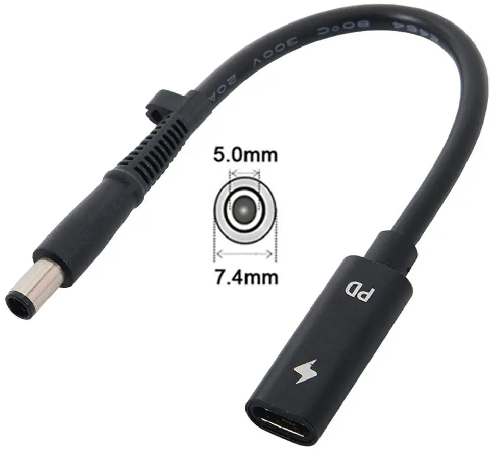 Type C USB-C Female Input to DC Power PD Charge Cable fit for Laptop 18-20V (7.4x5.0mm)