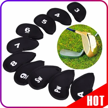 

10pcs Golf Club Head Covers Iron Putter Protective Case HeadCovers Set Neoprene Black Gold Head Protector Bag for Golf Sports