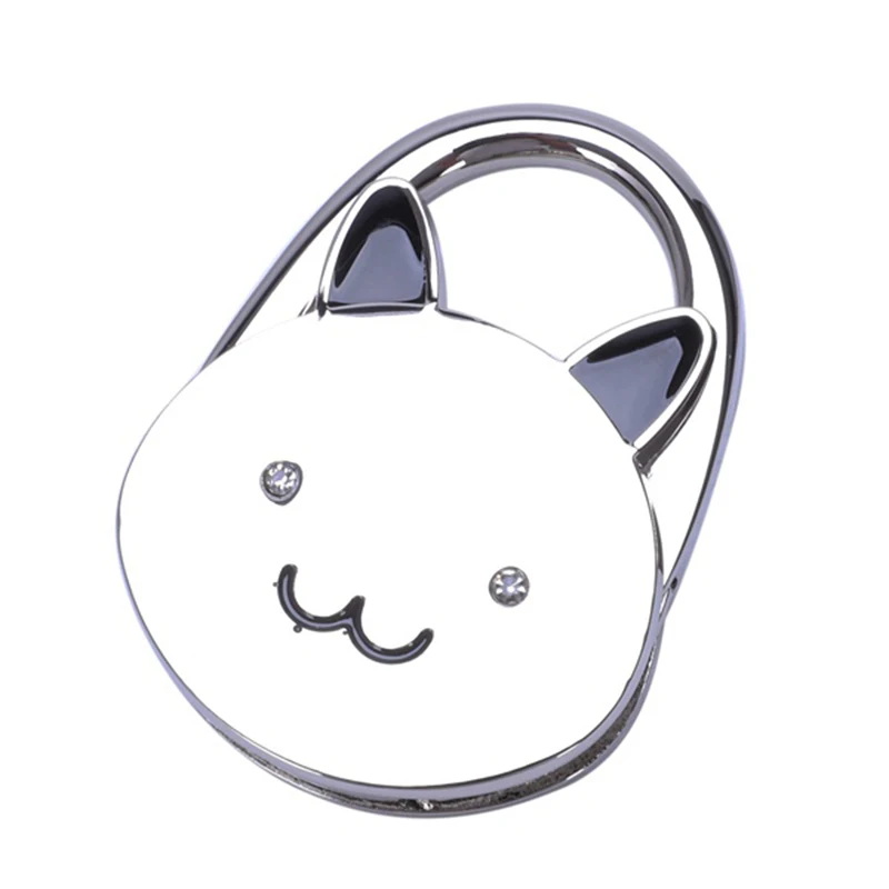 Cat Cartoon Foldable Silver Tone Handbag Hook Antislip Rubber Base bag holder metal hook bag hanger bag hook