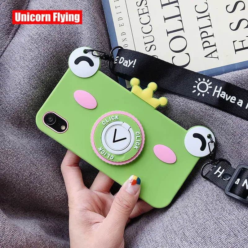 

LinXiang Cute 3D Cartoon Frog Prince Camera Ring Stand Soft Phone Holder Case For iphone 6 6s 7 8 Plus X XS Max XR