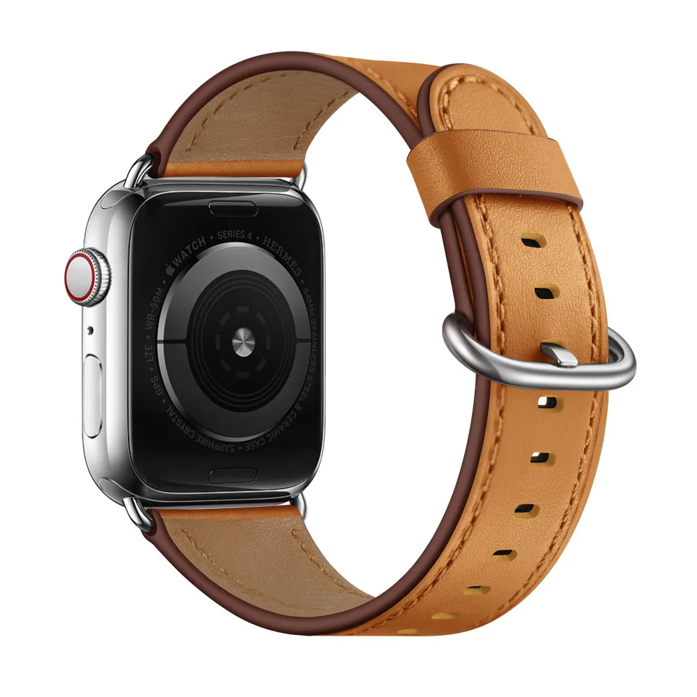 Ремешок для часов из натуральной кожи для Apple Watch 5, 4, ремешок, 40 мм, 44 мм, 38 мм, 42 мм, для женщин и мужчин, металлический ремешок с пряжкой, браслет для iwatch 1, 2, 3