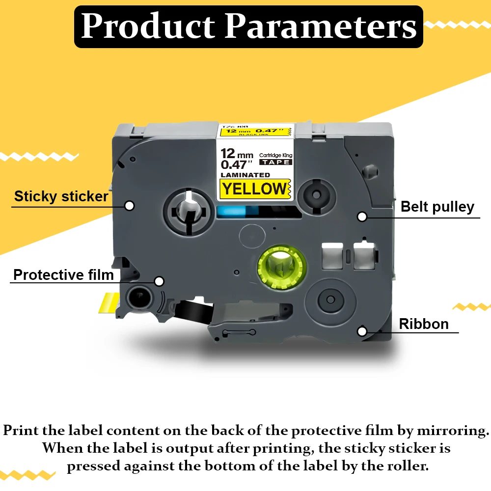 12mm Replace Brother Label Tape TZe 231 Black on Lemon Yellow TZe-MQY31 TZe-MQ531 TZe-MQE31 TZe-MQF31 TZe-MQG31 for P-touch 1000