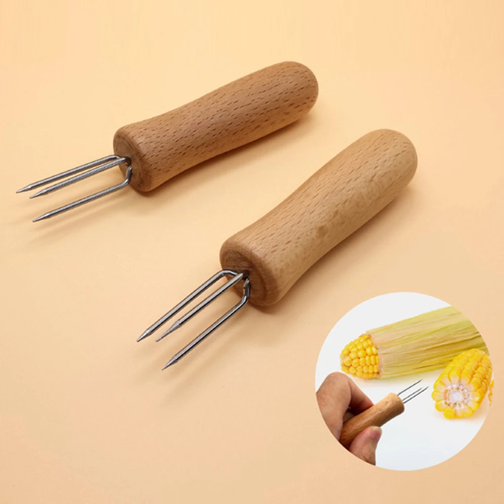 Corn Fork Holder Heat-resistant Stainless Steel Corn Holder Food Forks BBQ Tool for Picnic Camping Barbecue