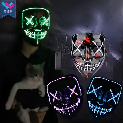 Хэллоуин СВЕТОДИОДНЫЙ маска светящиеся вечерние неоновые маскарадные маски косплей ужас V для вендетты Декорации для хелоуин вечеринки реквизит и аксессуары