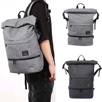

men's solid color polyester zipper waterproof and lightweight backpack travel bag three in one design with shoe grid backpack