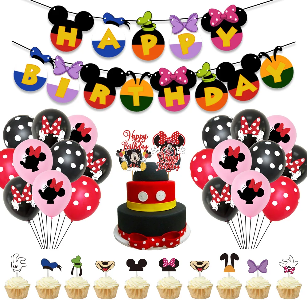 Banderoles Avec Lettres De Joyeux Anniversaire Minnie Et Mickey En Papier Figurines De Disney Donald Canard Garniture De Gateau Ensembles De Ballons En Latex Decoration De Chambre Mignonne Aliexpress