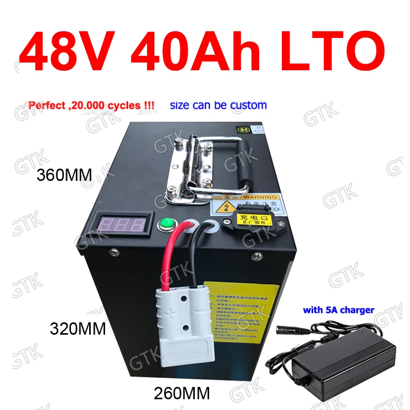 GTK 48V 40AH LTO литиевый титановый аккумулятор BMS для 3000W хранения солнечной энергии велосипед скутер гольф-кары мотоцикл+ 5A зарядка