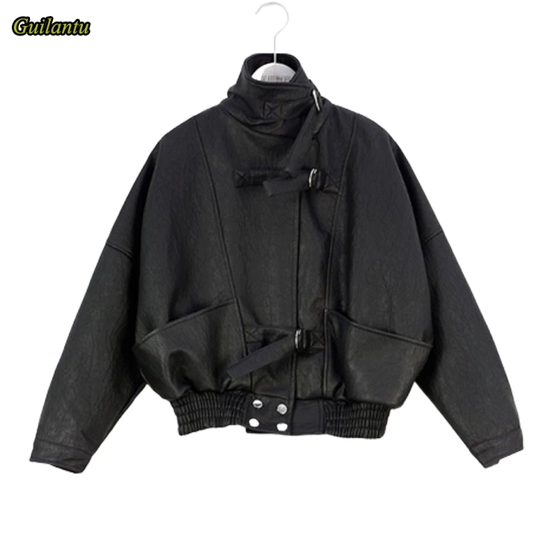 

Guilantu 2020 Faux Pu Leather Jacket Outwear Motorcycle Biker Coat Women Spring Autumn Loose Streetwear Balck Casual Jackets