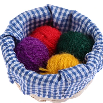 

1/12 Dollhouse Miniature Accessories Mini Knitting Tools Basket Simulation Wool Model Toys for Doll House Decoration