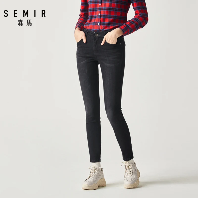 SEMIR, новинка зимы, джинсовые брюки для женщин, тонкие, тонкие джинсы, сетчатые, красные, ins, трендовые, теплые штаны