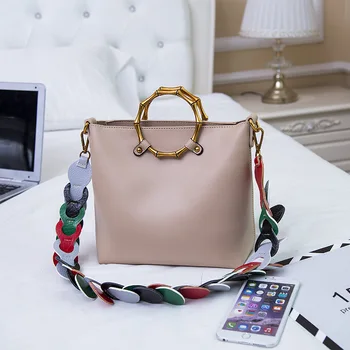 

New Arrival Ladies Metal Handle Handbag Candy Color Strap Shoulder Bag Solid Color Women Pu Leather Crossbody Bag