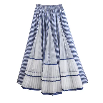 

Femme Jupes Yarn Patchwork Skirts Women Plaid Printed Streetwear High Waist Irregularity Pleated A-line Skirt mujer faldas W333