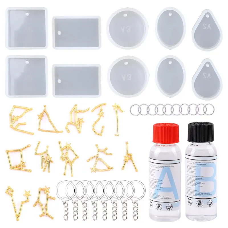 Silicone Resin Mold For Jewelry Casting, 229Pcs Silicone Casting Molds And Tools Set, DIY Crystal Pendant Epoxy Resin Making Kit For Resin Casting Beginner, Contains Bear/Heart/Star/Round Shapes