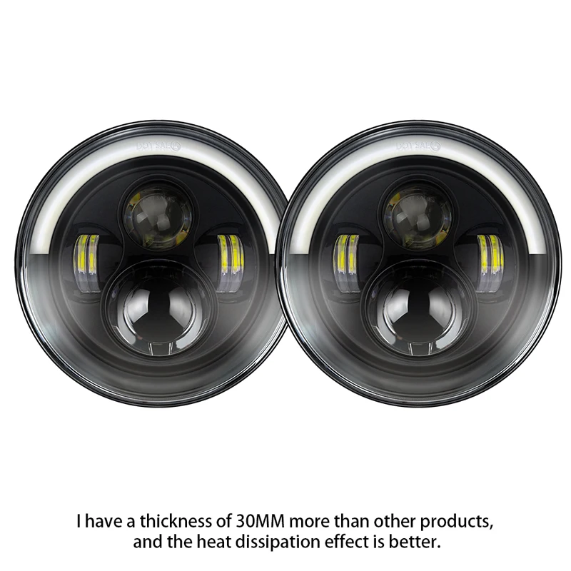 

7" LED Halo Headlights with H4 For Land Rover Defender 7inch Headlamps with Amber Turn Signal For lada niva 4x4