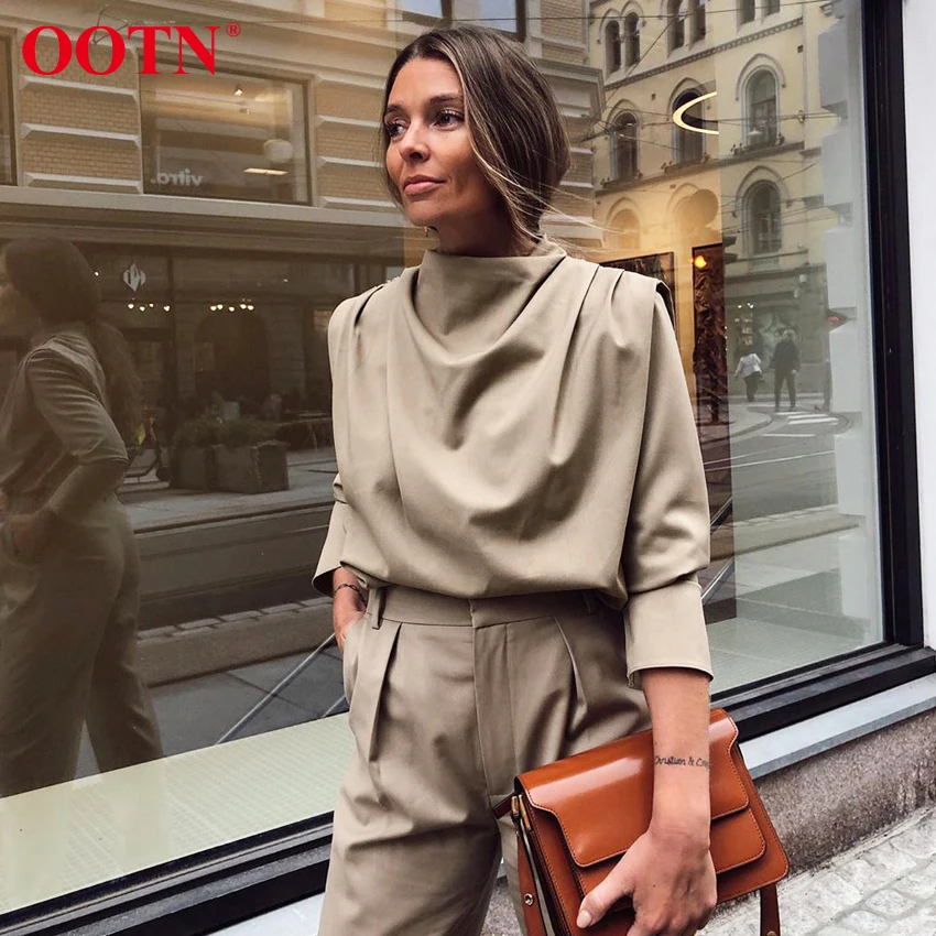 Женские топы и блузки с драпированным воротником OOTN элегантная однотонная
