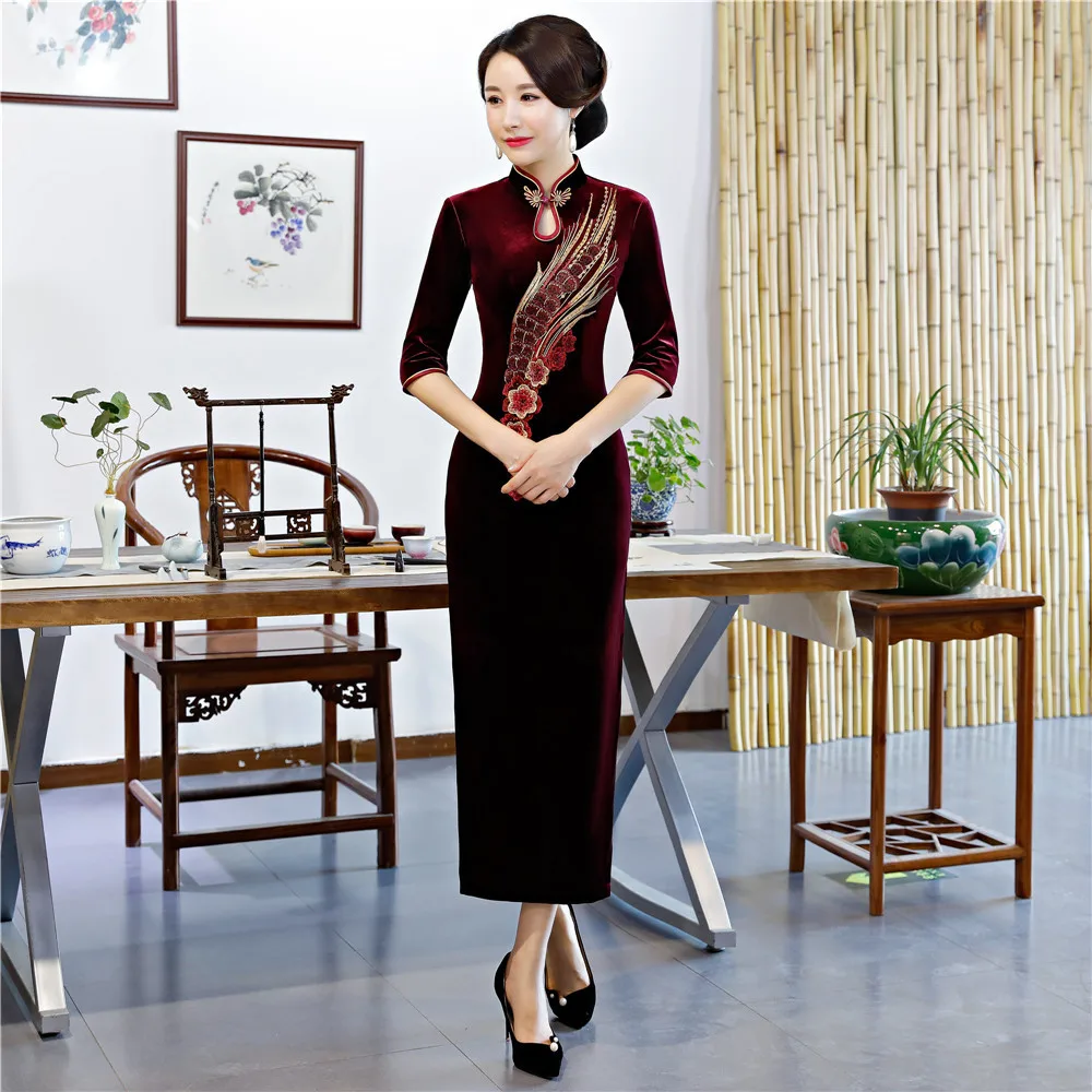 Cheongsam китайский стиль Улучшенная юбка cheongsam qipao длинное китайское Новогоднее платье cheongsam традиционное платье для женщин - Цвет: 83228-1