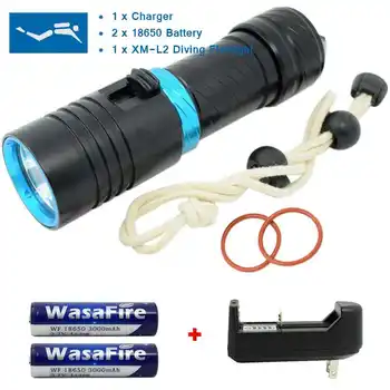 

Super Bright Waterproof Diving Torch Light L2 LED Underwater Dive Flashlight Portable Scuba Lantern with 18650 Battery+Charger