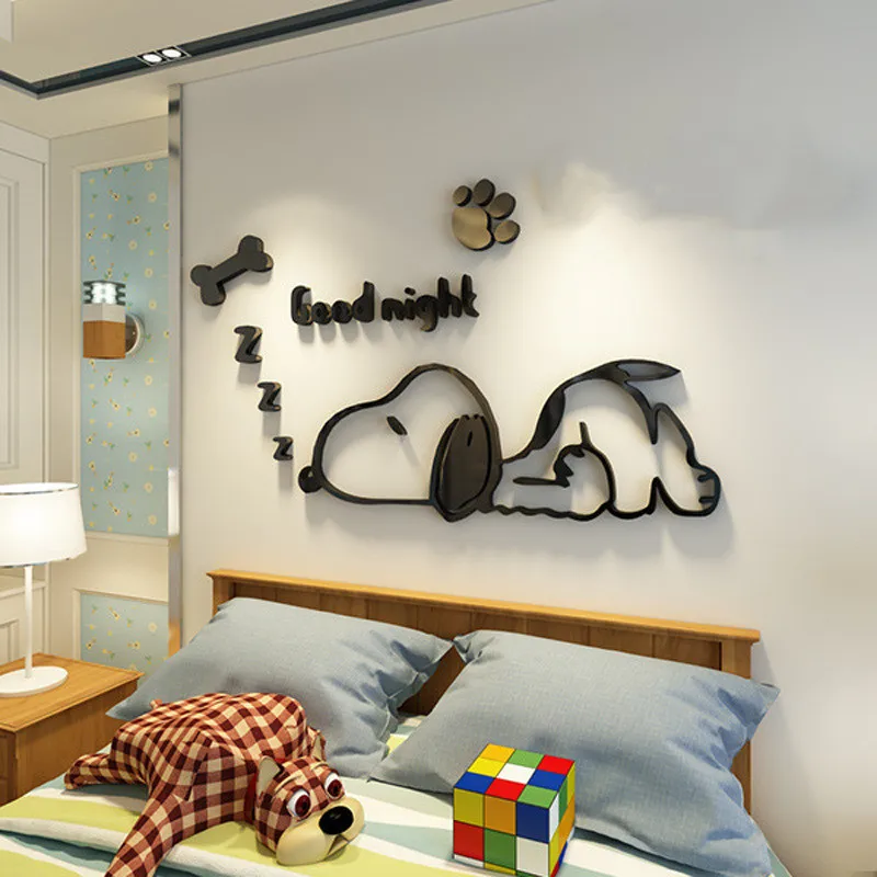 dog wall sticker Милая Наклейка на стену с изображением спящей собаки из мультфильма s зеркальная акриловая 3d наклейка для детской комнаты украшения спальни DIY домашний стикер Рождественский подарок - Цвет: dog wall sticker