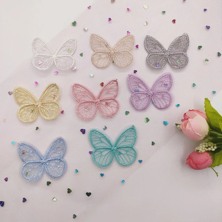 48 개/몫 4.5*3.5cm 수 놓은 메쉬 나비 헝겊 패치 의류 바느질 용품에 대 한 Appliques DIY 헤어 클립 액세서리