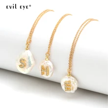 EVIL EYE Micro Pave 26 ожерелье с буквенными подвесками золотая цепочка с алфавитным жемчугом ожерелье ювелирные изделия для женщин EY6469