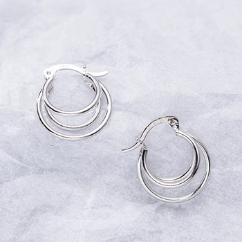 

Multi Layered Hoops Earring 100% 925 Sterling Silver Jewelry Arc Oval Circle Stacking Earring Silver Ear Buckle Women Earring