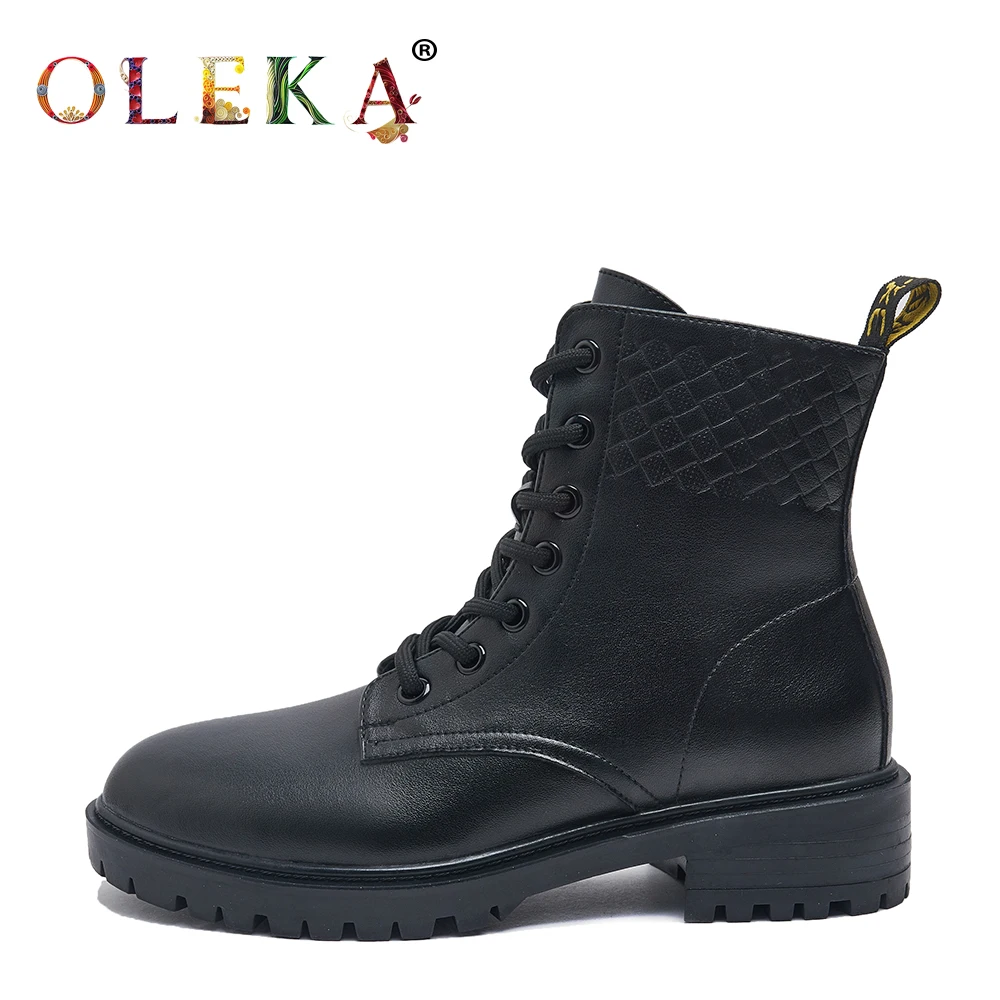 

OLEKA Mid-calf Winter Boots Women Square Heel Totem Round Toe Ladies Boots Leisure Style Motorcycle Boots New AS610