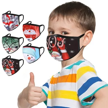 

5PCS Children's Christmas Reusable Face Shield Cloth Face Shield Face Mask Washable Windproof Mouth Mask Breathable mondmaskers