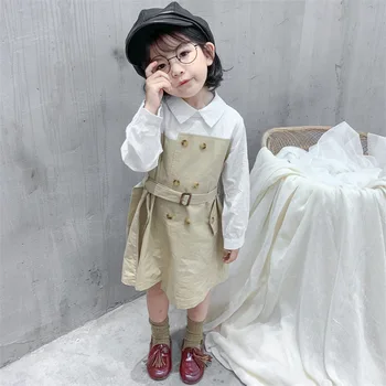 

WLG girls dress kids autumn patchwork turn down collar long sleeve buttons dersses baby girl all match clothes