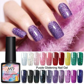 

MAD DOLL 8 ML Purple Red Glitter Colors UV Gel Bling Sequins Soak Off Nail UV LED Gel Polish Nail Art UV Gel Varnishes Base Coat