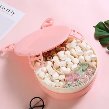 

Double-Layer Grid Dried Fruit Plate Candy Box Living Room With Lid Plastic Home Melon Seed Box Snack Boxes Desktop Organizer