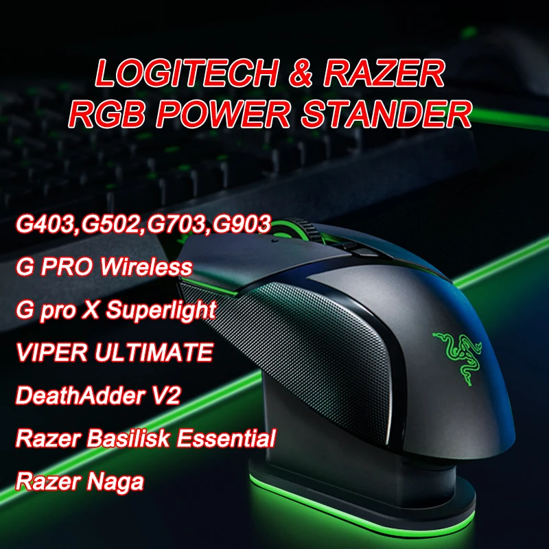 Mouse Wireless Power Stander Dock Di Ricarica Base In Metallo Rgb Dorato Per Razer Logitech G Pro X Wireless Superlight Viper Ultimate