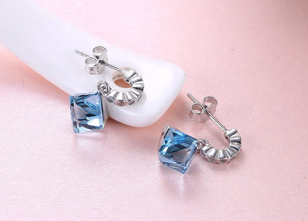 Square Crystal Stud Earrings Real 925 Sterling Silver Jewelry Romantic Earrings For Women Elegant Party Birthday Wedding (2)