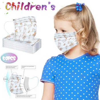 

50pcs Children's Baby Mask Детская Маска Cartoon Printed Disposable Cotton Face Mask 3ply Ear Loop Dustproof Productive Masks