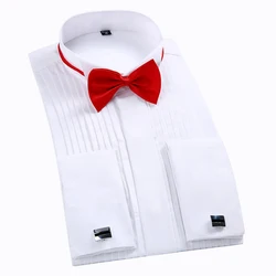 Chemise de Smoking pour Homme, Blanche, Coupe Regular, Grande Taille, Boutons de Manchette Français pour Manches Longues de Luxe, Soirée de Mariage, 6XL 