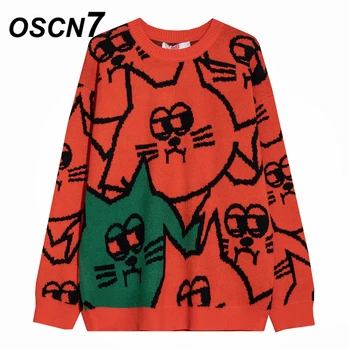 

OSCN7 Funny Oversize Sweaters Men 2020 Winter High Streetwear Fashion Mens Pullovers Round Neck Vintage Sweaters 2717