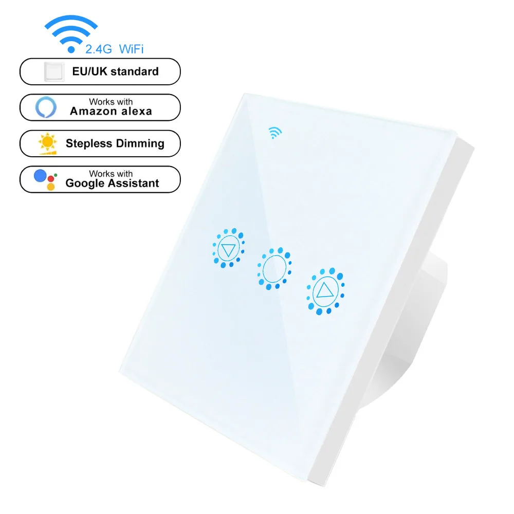 WiFi диммер, умный светильник, сенсорный переключатель, Диммируемый, совместим с Amazon Alexa Google Home, Диммируемый, 110 В, 220 В, стандарт США, ЕС - Цвет: White EU Standard