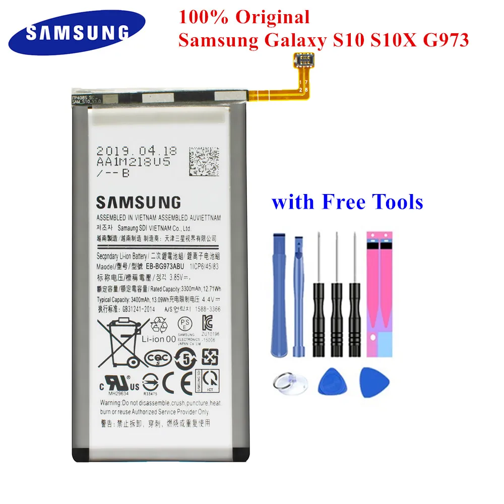 

Samsung Genuine Battery EB-BG973ABU For Samsung Galaxy S10 S10 X SM-G973F/DS SM-G973F SM-G973U G973W G9730 3300/3400mAh +Tools