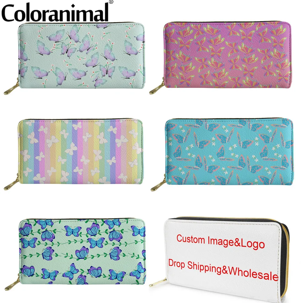 Coloranimal красивое платье с принтом бабочки для женщин длинные кожаные кошельки