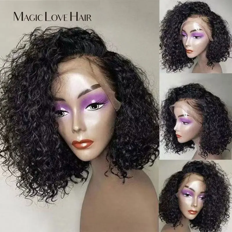 Magic Love Natural Wave Short Bob Lace Front Human Hair Wigs With Pre Plucked For Remy Hair