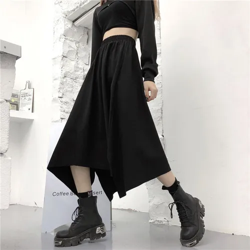 Черный Faldas mujer moda ins Асимметричный до колена имперский Высокая талия черные юбки женская одежда модный бренд корейский стиль хит - Цвет: Черный