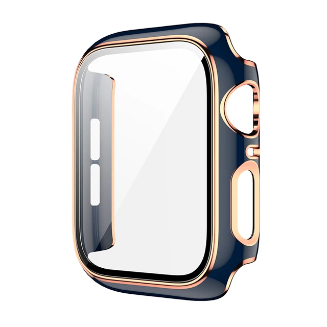 360 Full Screen Protector Bumper Frame Matte Hard Case For Apple Watch 38/40/42/44mm Cover Tempered Glass Film IWatch 6/SE/5/4/3 Blue rose gold