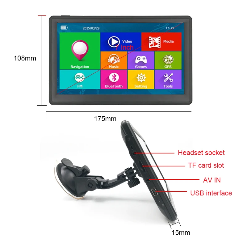 Anfilte 7 дюймовый грузовик 256 м 8 Гб навигатор wince CE 6 0 MTK Автомобильный Bluetooth avin GPS с