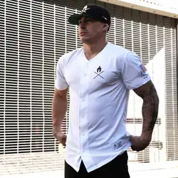 Новая спортивная и Фитнес рубашка с коротким рукавом на пуговицах Евро-американская трикотажная рубашка для мужчин городской моды летом 2019