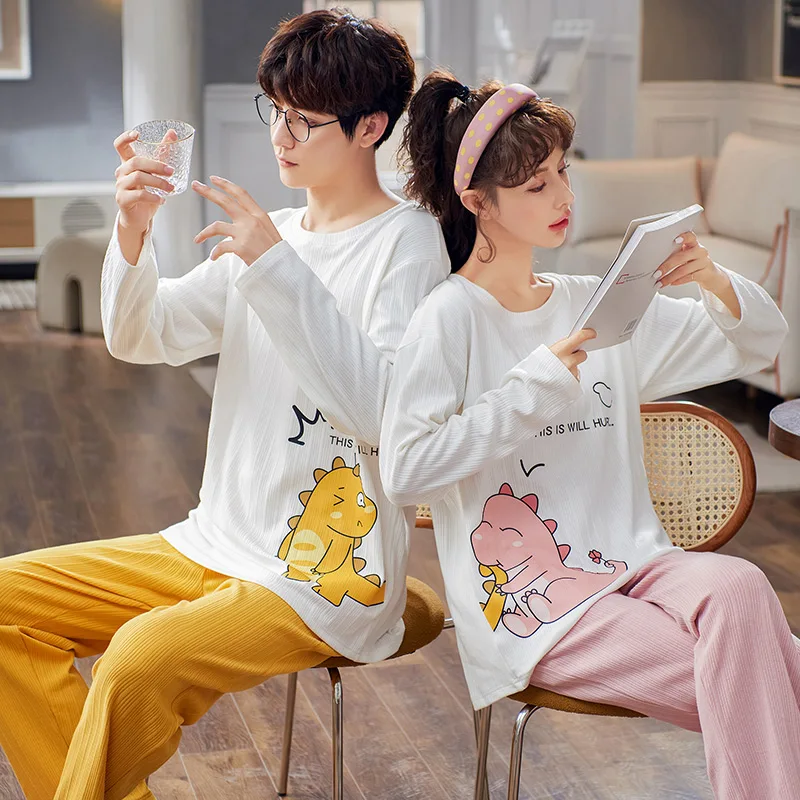 Новые осенне-зимние хлопковые Пижамные комплекты для пар с длинным рукавом в