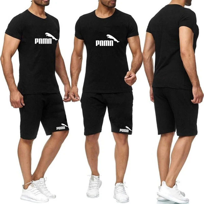 

2 Piece Sets Men's Sportswear Suit Short-Sleeved Sports Shirt Male Running Football Gym Fitness Man T-Shirt + Short Sets