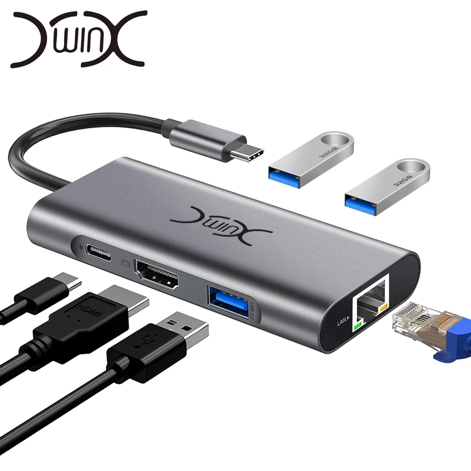YXwin usb-хаб C концентратор для нескольких USB 3,0 с адаптером питания HDMI USB разветвитель для MacBook Pro аксессуары 6 в 1 type C USB C концентратор